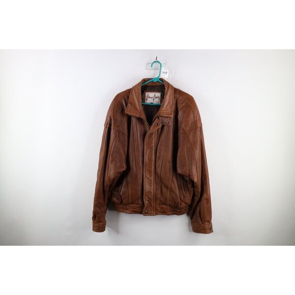 Vtg 90s Streetwear Mens L Distressed Lined Leather Flight Bomber Jacket Brown